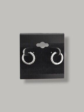 Textured Stainless Steel Hoop Earrings - 10mm
